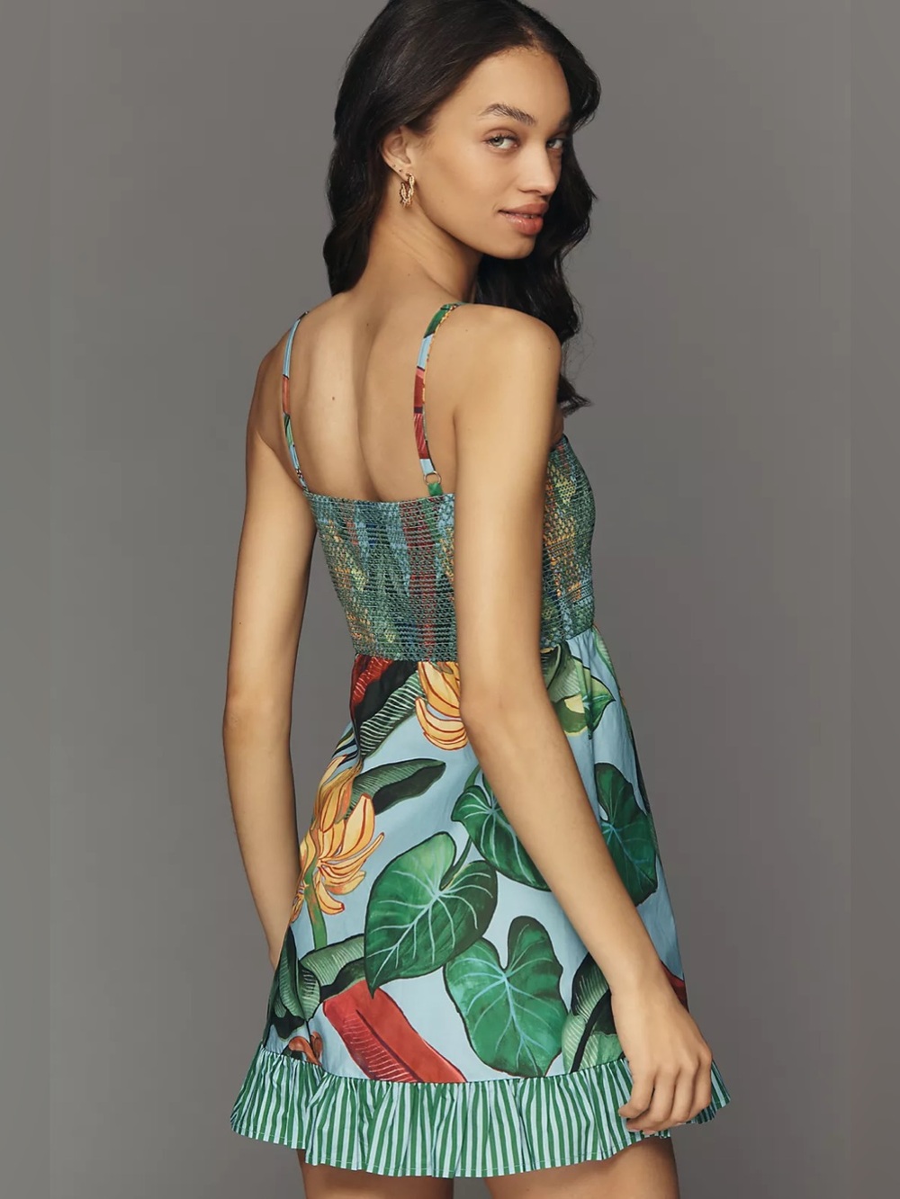 NWT Farm Rio x Anthropologie Cotton Smocked Mini Dress - Picture 2 of 7